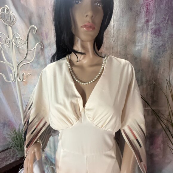 NWOT πShein Elegant Floral Print Cross Front V-Neckline Cloak Sleeves Jumpsuit - Picture 4 of 13